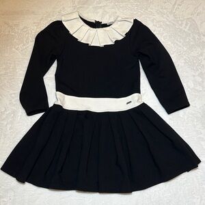 EUC Patachou Chic Black dress with White pleat collar and faux belt  6Y